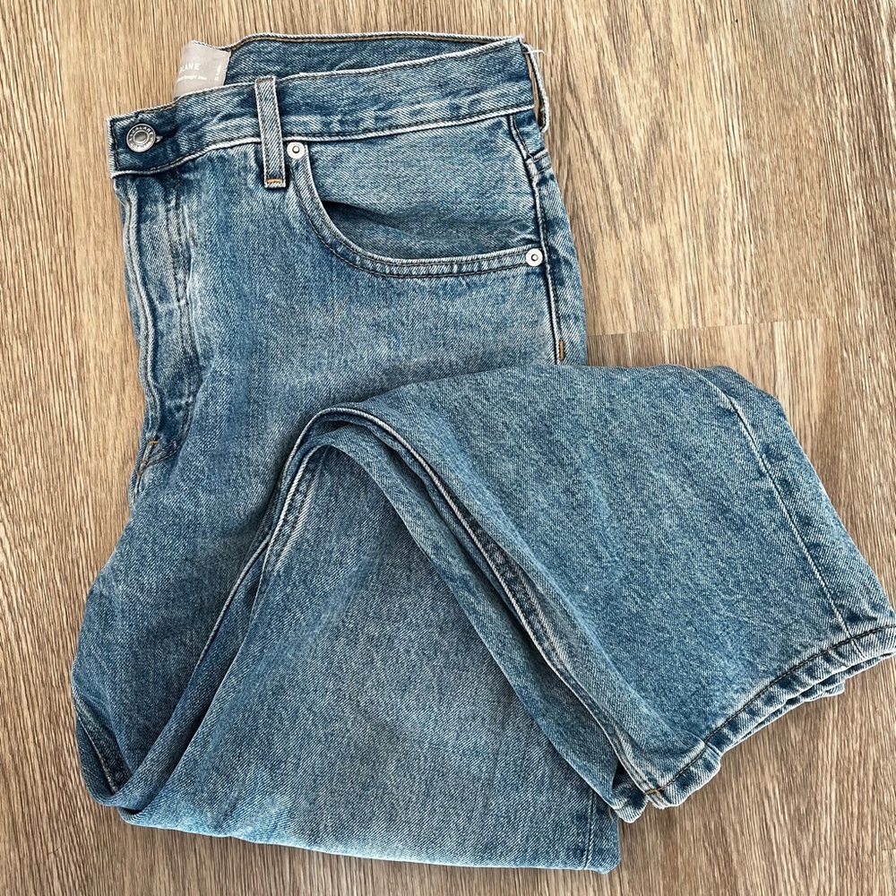 Everlane 90s Cheeky Jean 32 Medium Blue High Rise Straight Rigid Denim